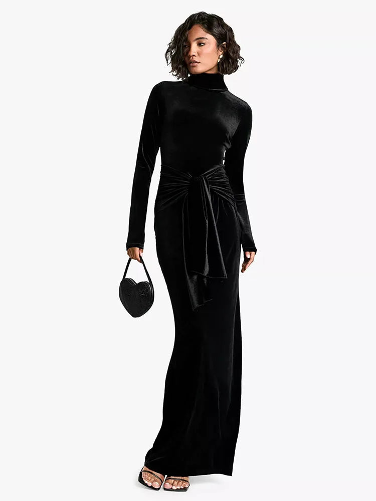 Elegant Long Sleeve Bodycon Korean Velvet Party Evening Dress Women Elastic Tight Vestido Autumn/Winter2025 New Clothing