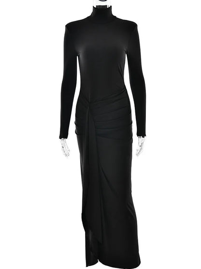 Elegant Long Sleeve Bodycon Party Club Women Evening Dress 2025 Autumn/Winter New Height Split Elastic Tight Vestido