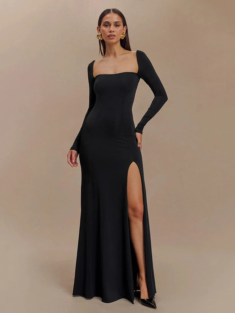 Elegant Long Sleeve Bodycon Party Evening Dress Female Sexy Split Tight Women Vestido Autumn/Winter New Clothing