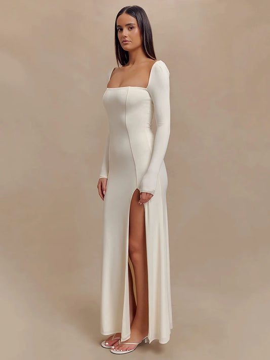 Elegant Long Sleeve Bodycon Party Evening Dress Female Sexy Split Tight Women Vestido Autumn/Winter New Clothing