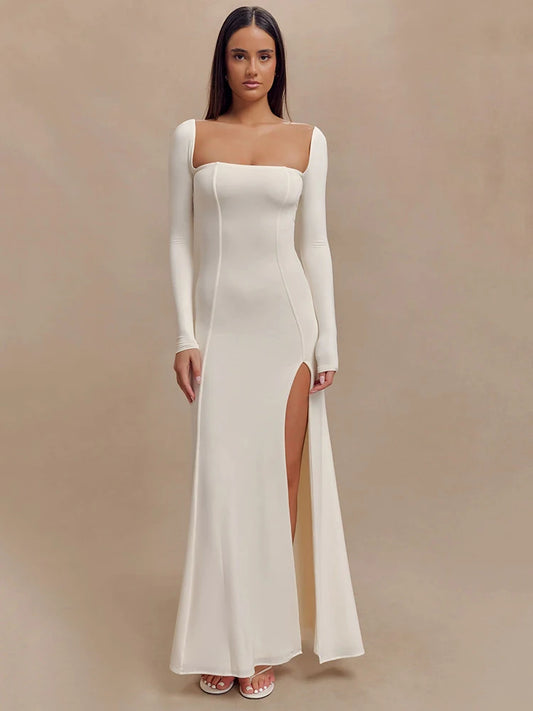 Elegant Long Sleeve Bodycon Party Evening Dress Female Sexy Split Tight Women Vestido Autumn/Winter New Clothing