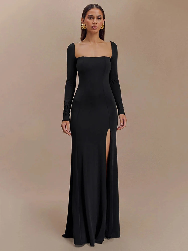 Elegant Long Sleeve Bodycon Party Evening Dress Female Sexy Split Tight Women Vestido Autumn/Winter New Clothing