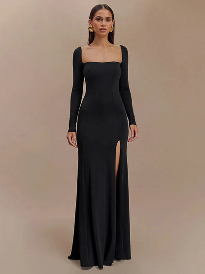 Elegant Long Sleeve Bodycon Party Evening Dress Female Sexy Split Tight Women Vestido Autumn/Winter New Clothing