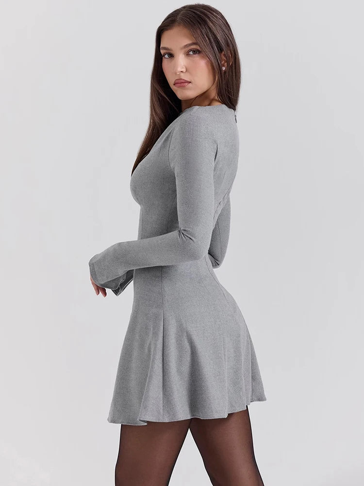 Elegant Long Sleeve Bodycon Party Evening Dress Women Autumn/Winter New Round Neck Short Skirt Slim Elegant Vestido 2025