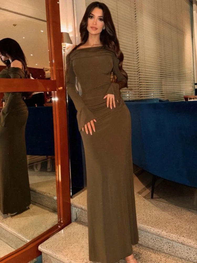 Elegant Long Sleeved Bodycon Party Evening Dress For Women Double Layered Tight Female Vestido Autumn New  Clothing