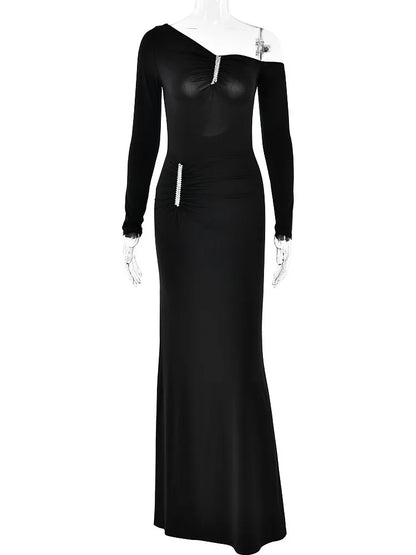 Elegant Long Sleeved Elastic Tight Irregular Dress Sexy Backless Party Evening Dress Slim Fall Vestido  New Clothing