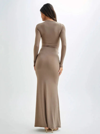 Elegant Long Sleeved Elastic Tight Long Dress Women Bodycon Pleated Evening Dress Slimming Party Club Vestido Fall