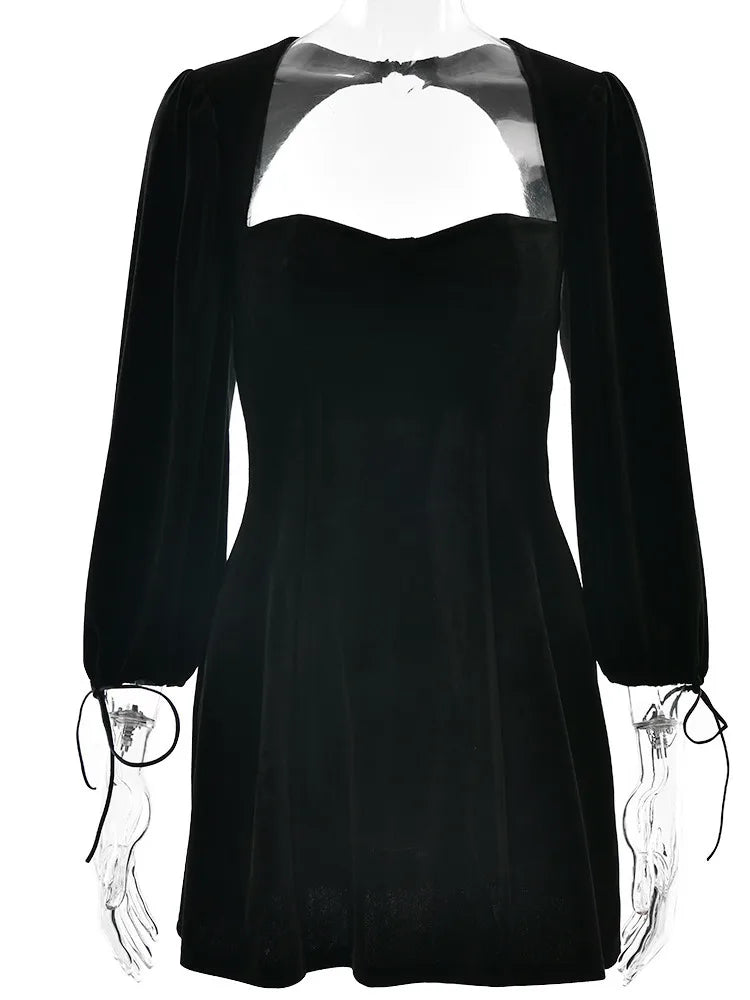 Elegant Long Sleeved Velvet Hollow Out Dress Women Sexy Backless Party Evening Dress Autumn/Winter 2025 New Slim Vestido