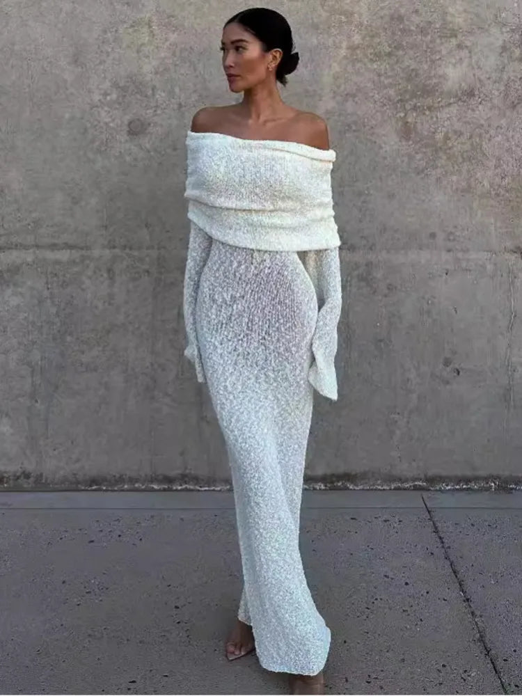 Elegant One Shoulder Bodycon Evening Long Dress For Women  Autumn New Fashion Female Slim Party Club Vestido