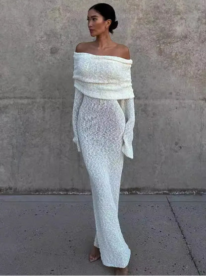 Elegant One Shoulder Bodycon Evening Long Dress For Women  Autumn New Fashion Female Slim Party Club Vestido