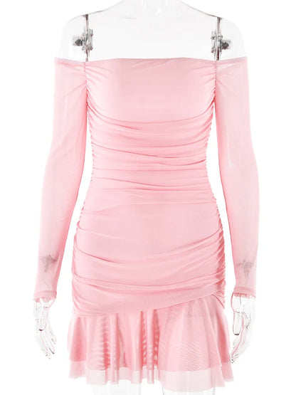 Elegant One Shoulder Double Layer High Elasticity Tight Dress For Women Bodycon Fall  Female Party Evening Dress