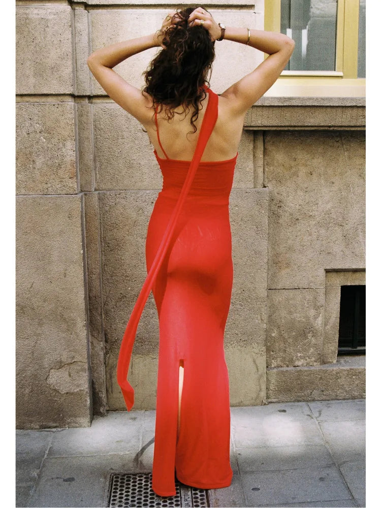 Elegant Single Shoulder Mesh Double Layer Bodycon Party Club Evening Dress Sexy Backless Vestido Autumn/Winter Clothing