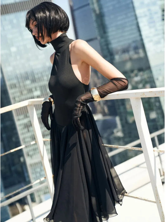 Elegant Sleeveless Bodycon Backless Women Dress Pleated Tight Party Club Evening Dress Female Autumn New  Vestidos