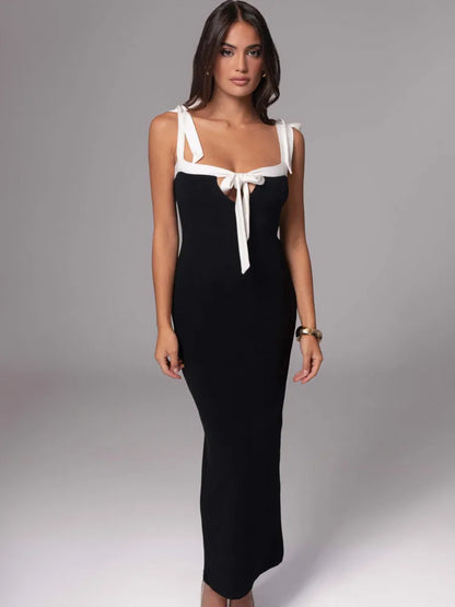 Elegant Sleeveless Elastic Slim Evening Dress Female Sexy Square Neck Backless Long Dress Autumn/Winter 2025 Vestido