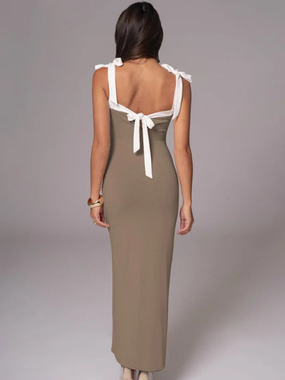 Elegant Sleeveless Elastic Slim Evening Dress Female Sexy Square Neck Backless Long Dress Autumn/Winter 2025 Vestido