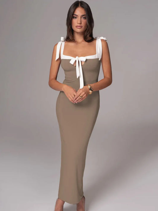 Elegant Sleeveless Elastic Slim Evening Dress Female Sexy Square Neck Backless Long Dress Autumn/Winter 2025 Vestido