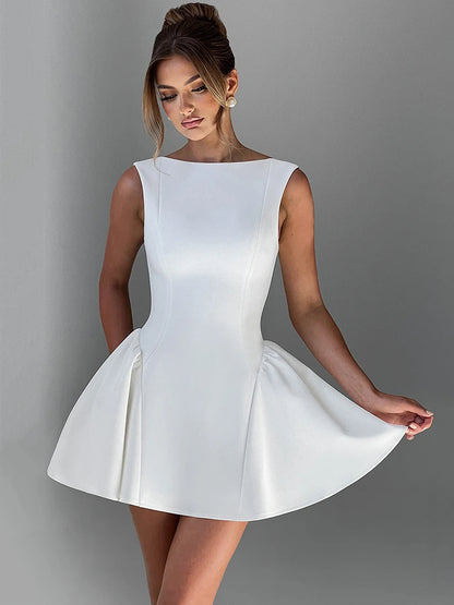 Elegant Sleeveless Folded Bodycon Skirt Women Sexy Backless Tight Party Club Evening Dress Slim Autumn/Winter Vestido