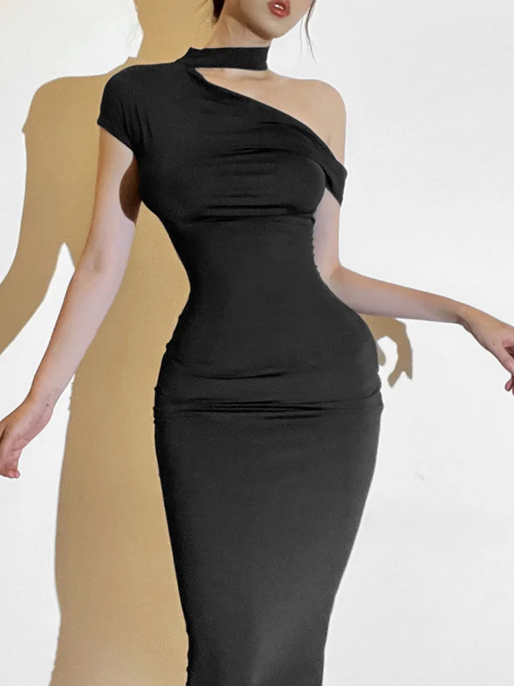 Elegant Sleeveless Irregular Bodycon Dress For Women  Autumn New Fashion Long Dress Off Shoulder Party Evening Dress