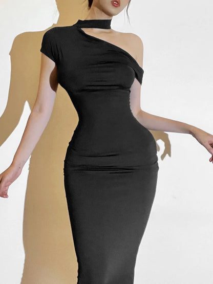 Elegant Sleeveless Irregular Bodycon Dress For Women  Autumn New Fashion Long Dress Off Shoulder Party Evening Dress