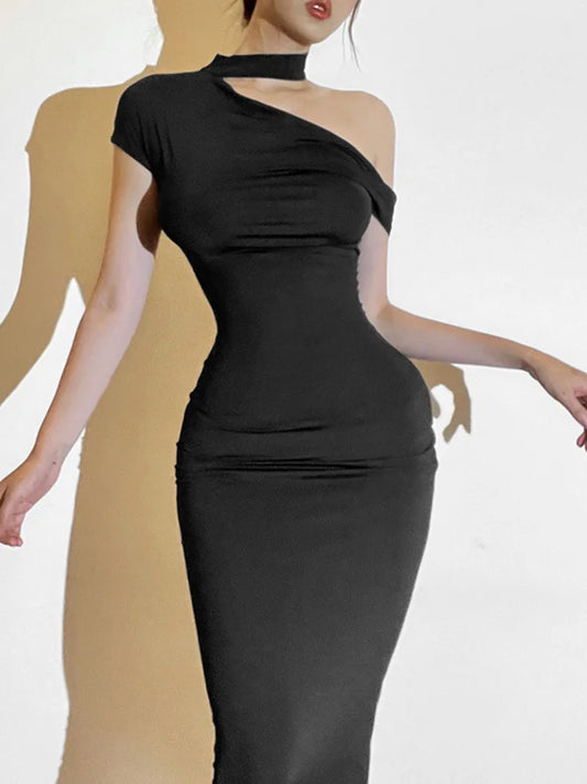 Elegant Sleeveless Irregular Bodycon Dress For Women  Autumn New Fashion Long Dress Off Shoulder Party Evening Dress