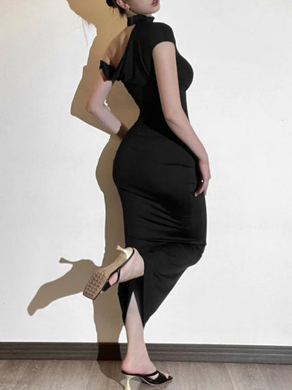 Elegant Sleeveless Irregular Bodycon Dress For Women  Autumn New Fashion Long Dress Off Shoulder Party Evening Dress