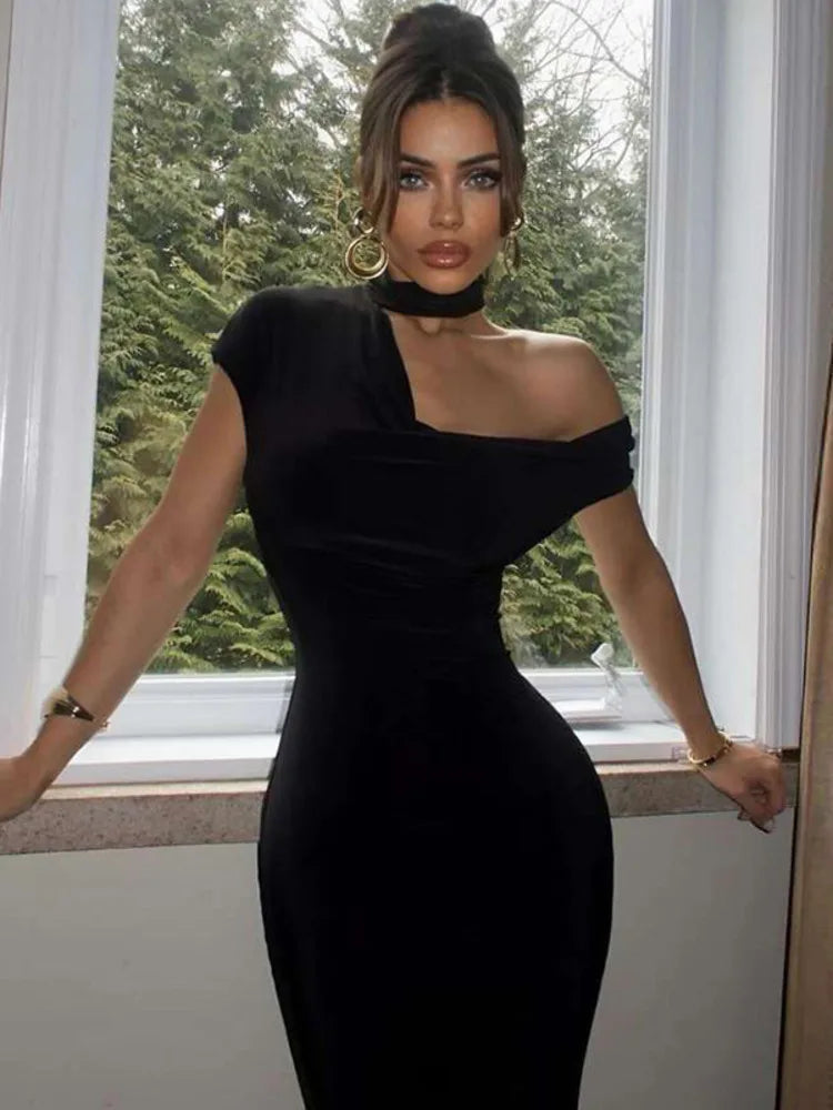 Elegant Sleeveless Irregular Bodycon Dress For Women  Autumn New Fashion Long Dress Off Shoulder Party Evening Dress