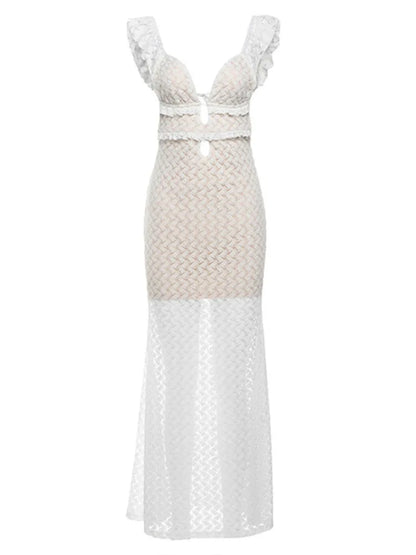 Elegant Sleeveless Lace Up Hollow Out Bodycon Women Dress  Fall New V-neck Backless Party Evening Dress Slim Vestido