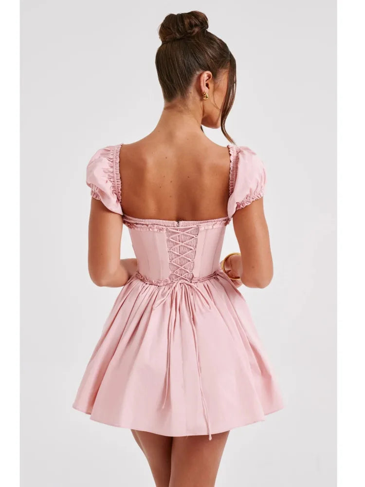 Elegant Sleeveless Tight Pleated Dress For Women Autumn  New Sexy Backless Short Skirt Party Club Slim Evening Dress