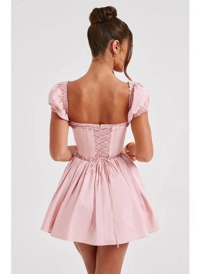 Elegant Sleeveless Tight Pleated Dress For Women Autumn  New Sexy Backless Short Skirt Party Club Slim Evening Dress