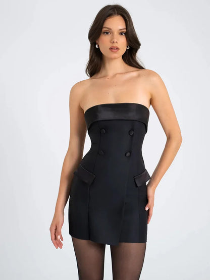 Elegant Suit Bodycon Women Dress  Autumn Winter New Sexy Strapless Skirt Fashion Party Club Backless Slim Dress