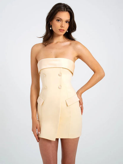 Elegant Suit Bodycon Women Dress  Autumn Winter New Sexy Strapless Skirt Fashion Party Club Backless Slim Dress