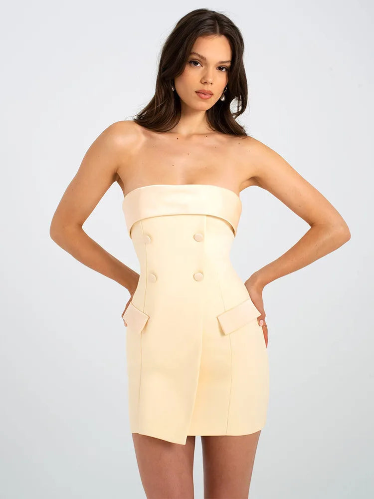 Elegant Suit Bodycon Women Dress  Autumn Winter New Sexy Strapless Skirt Fashion Party Club Backless Slim Dress