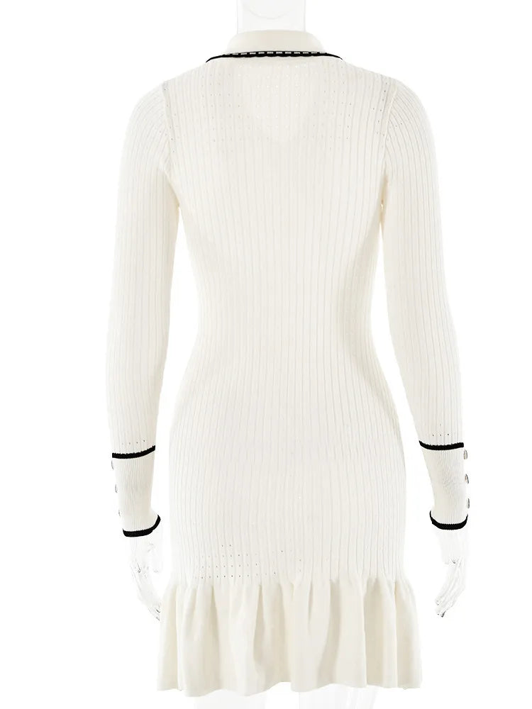 Fashion Knitted Sweater Long Sleeve Bodycon Button Women Dress Autumn/Winter New 2025 Vestido Elegant Street Clothing