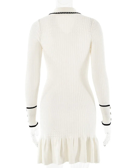 Fashion Knitted Sweater Long Sleeve Bodycon Button Women Dress Autumn/Winter New 2025 Vestido Elegant Street Clothing