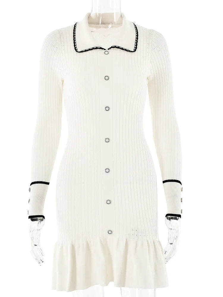 Fashion Knitted Sweater Long Sleeve Bodycon Button Women Dress Autumn/Winter New 2025 Vestido Elegant Street Clothing