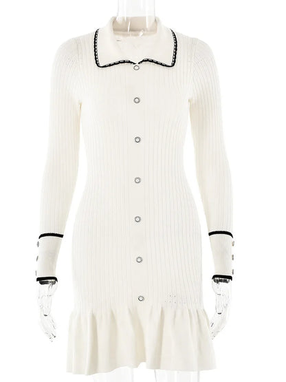 Fashion Knitted Sweater Long Sleeve Bodycon Button Women Dress Autumn/Winter New 2025 Vestido Elegant Street Clothing