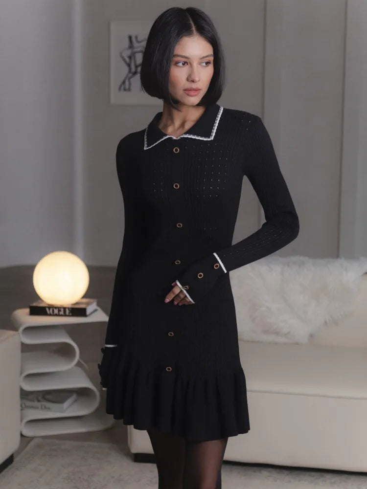 Fashion Knitted Sweater Long Sleeve Bodycon Button Women Dress Autumn/Winter New 2025 Vestido Elegant Street Clothing