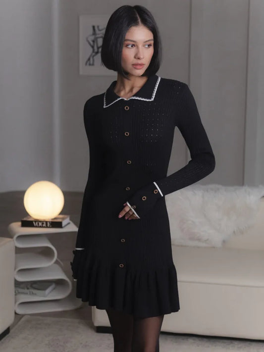Fashion Knitted Sweater Long Sleeve Bodycon Button Women Dress Autumn/Winter New 2025 Vestido Elegant Street Clothing