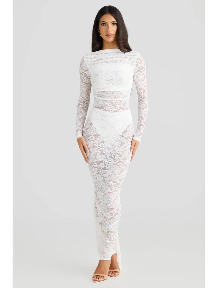 Sexy Lace Patchwork Backless Bodycon Party Club Evening Dress Women Elegant Autumn/Winter Long Sleeved Slim Vestido 2025