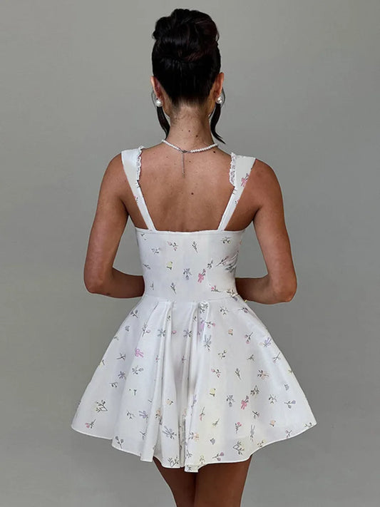 Sexy Sleeveless Deep V Backless Pleated Women Dress  Autumn New Hip Skirt Bodycon Sexy Slim Fit Printed Lace Dress