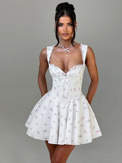 Sexy Sleeveless Deep V Backless Pleated Women Dress  Autumn New Hip Skirt Bodycon Sexy Slim Fit Printed Lace Dress