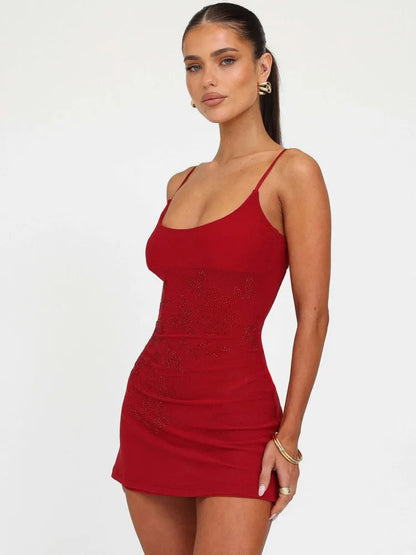Sexy Spaghetti Strap Elastic Tight Skirt Women Backless Printed Slim Dress Female Autumn New Party Vacation Clothing