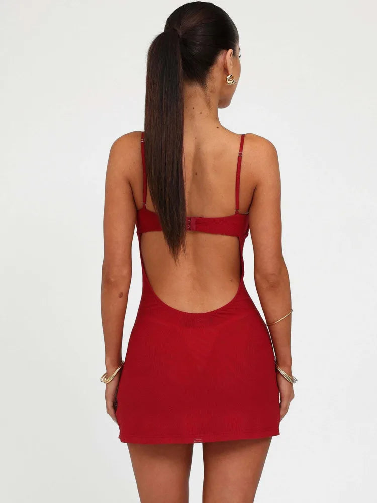 Sexy Spaghetti Strap Elastic Tight Skirt Women Backless Printed Slim Dress Female Autumn New Party Vacation Clothing