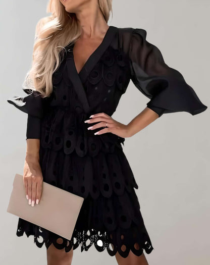 Vestido de cóctel con escote en V y ojales para mujer | Ideal para primavera/verano