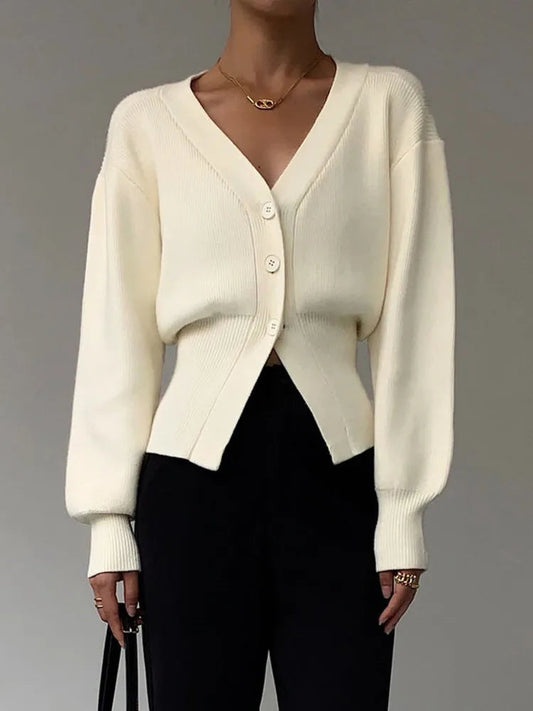 Cárdigan elegante con mangas farol y botones para mujer | Ideal para el día a día