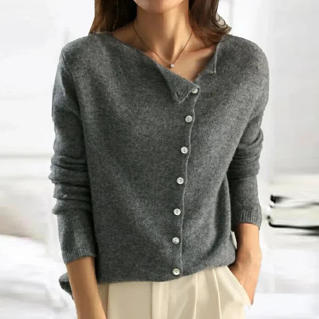 Women's Asymmetric Knit Cardigan with Buttons | Ideal for Autumn/Winter
