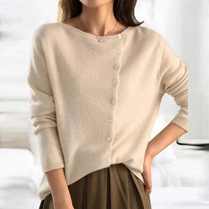 Women's Asymmetric Knit Cardigan with Buttons | Ideal for Autumn/Winter