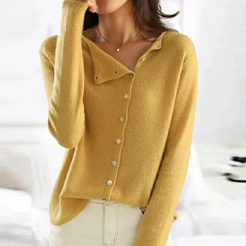 Women's Asymmetric Knit Cardigan with Buttons | Ideal for Autumn/Winter