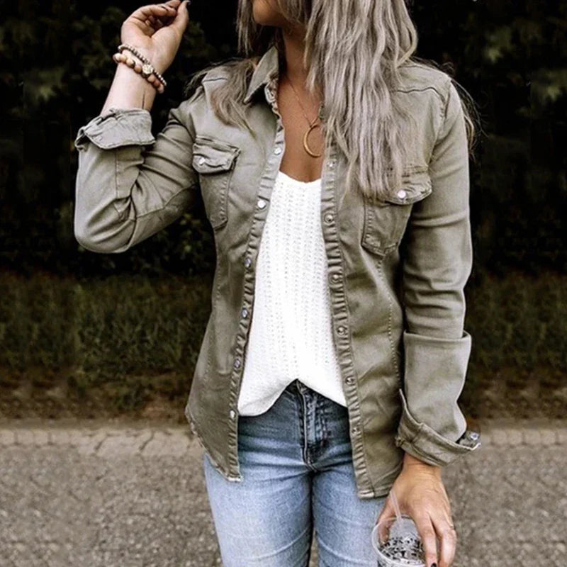 Social Fashion Medium Length Button Long Sleeve Women's Coat Jacket