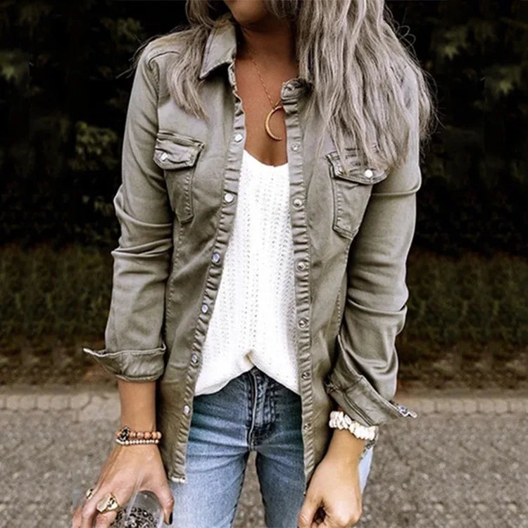 Social Fashion Medium Length Button Long Sleeve Women's Coat Jacket